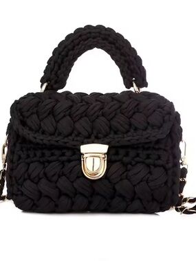 Macy's Black Braided Crochet Top-Handle Crossbody Bag with Gold Hardware